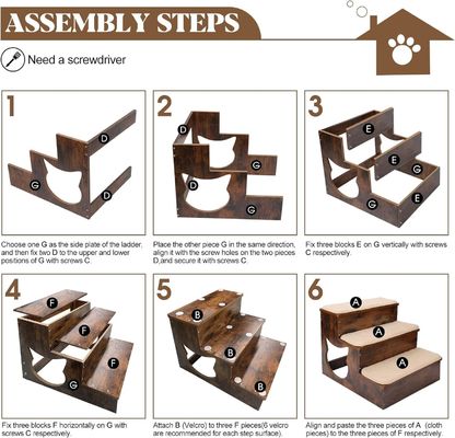 3 camadas de madeira escadas de cães de madeira maciça degraus de animais de estimação com almofadas antiderrapante e tapete lavável