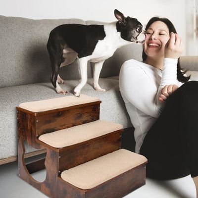 3 camadas de madeira escadas de cães de madeira maciça degraus de animais de estimação com almofadas antiderrapante e tapete lavável