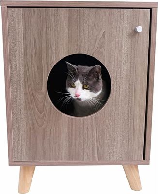Caixa oculta de lixo de gato Mobiliário de mesa de cama com fechamento de botão personalizado Mesa de madeira