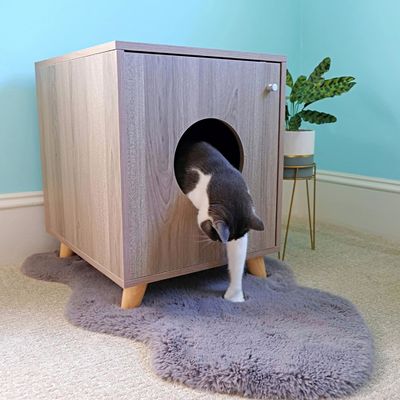 Caixa oculta de lixo de gato Mobiliário de mesa de cama com fechamento de botão personalizado Mesa de madeira