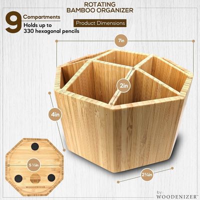 Amostra Gratuita Organizador de materiais de arte Bamboo Pen Holder Organizador de mesa para crianças