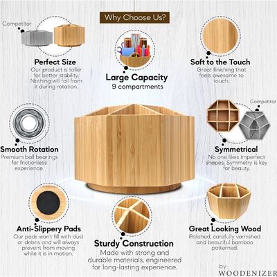 Amostra Gratuita Organizador de materiais de arte Bamboo Pen Holder Organizador de mesa para crianças