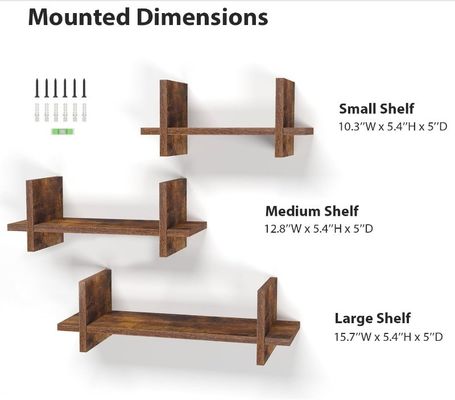 Aproveite o espaço de forma eficiente com 202408 Set 3 Prateleira Flutuante de Madeira Prateleiras Montadas na Parede