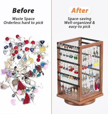 120 pares de brincos rotativo carrossel durável de metal e madeira brincos árvore organizador