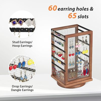120 pares de brincos rotativo carrossel durável de metal e madeira brincos árvore organizador