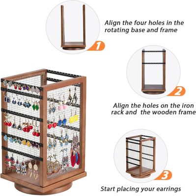 120 pares de brincos rotativo carrossel durável de metal e madeira brincos árvore organizador