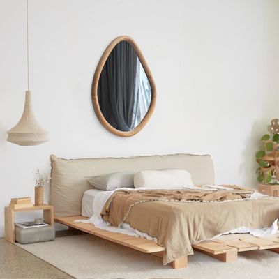 Espelho de casa de campo redondo de madeira lacada exclusivo para sala de estar e banheiro modernos