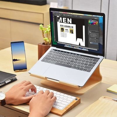 Stand de portátil de madeira para MacBook Y E-mail Embalagem Impressão queimada Bracket Dock ventilado