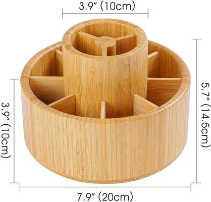 Logotipo personalizado Aceitável Bambú Rotativo Organizador de Mesa para Caddy de Armazenamento de Desktop