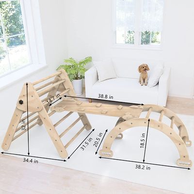 Crianças em ambientes fechados Jogos de ginástica Escala triangular com rampa Conjunto de 3 brinquedos de segurança de madeira