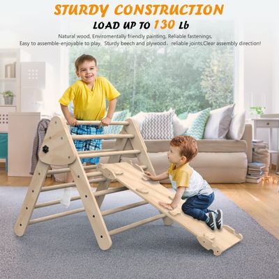 Crianças em ambientes fechados Jogos de ginástica Escala triangular com rampa Conjunto de 3 brinquedos de segurança de madeira