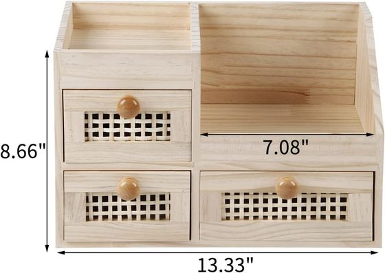 Organize sua mesa com eficiência com a caixa de armazenamento de madeira de 13,3x8,6 polegadas Mini Desk Organizer