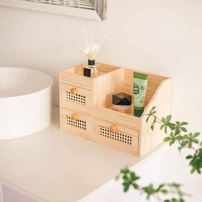Organize sua mesa com eficiência com a caixa de armazenamento de madeira de 13,3x8,6 polegadas Mini Desk Organizer