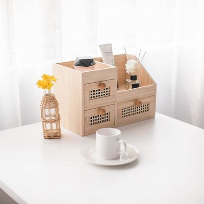 Organize sua mesa com eficiência com a caixa de armazenamento de madeira de 13,3x8,6 polegadas Mini Desk Organizer