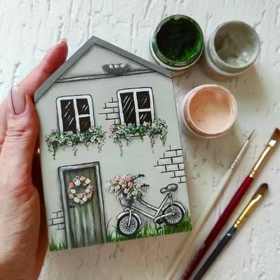 Decoração Casas de madeira em miniatura Formas de artesanato de madeira inacabadas para presentes domésticos