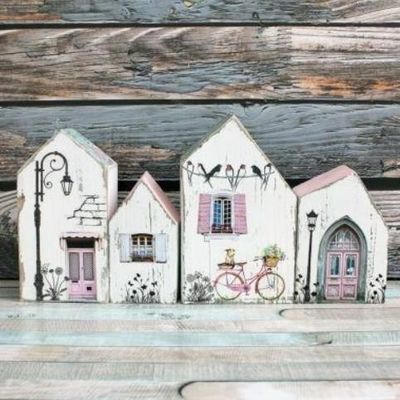 Decoração Casas de madeira em miniatura Formas de artesanato de madeira inacabadas para presentes domésticos