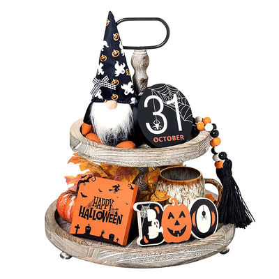 Decorações de Halloween ecológicas Crianças Hocus Pocus Decoração de bandeja em camadas Conjunto de 3 madeiras