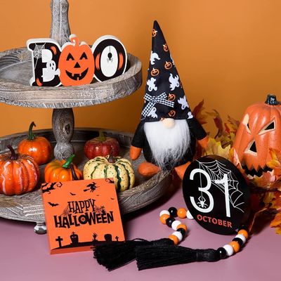 Decorações de Halloween ecológicas Crianças Hocus Pocus Decoração de bandeja em camadas Conjunto de 3 madeiras