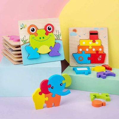 14.8x14.8x0.8 Puzzles de madeira para meninos meninas coloridos desenhos fofos brinquedos educacionais