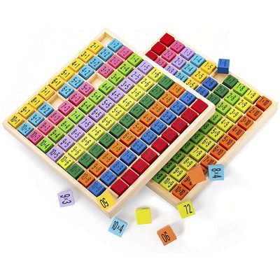 Jogo de Mesa de Matemática de Multiplicação de Madeira 7.5x7.5x0.8 polegadas Tamanho e Impressão queimada