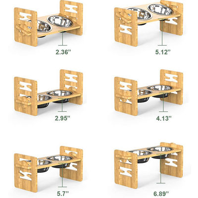 Bamboo ajustável elevado para cães e gatos suportador de comida para cadeias Lojas de compras comerciais