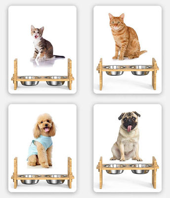 Bamboo ajustável elevado para cães e gatos suportador de comida para cadeias Lojas de compras comerciais