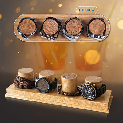 Logotipo personalizado aceitável Solid Oak Wood Watch Display Stand para estilo rústico