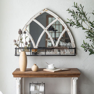 Estrutura de espelho de madeira de estilo natural Decorativo com prateleira de armazenamento Branco ou cor personalizada