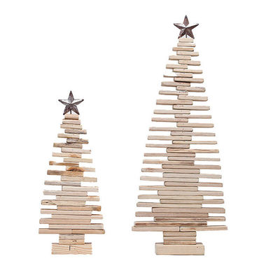 Decoração de árvore de Natal Ornamentos de mesa com design simples e cor de madeira natural