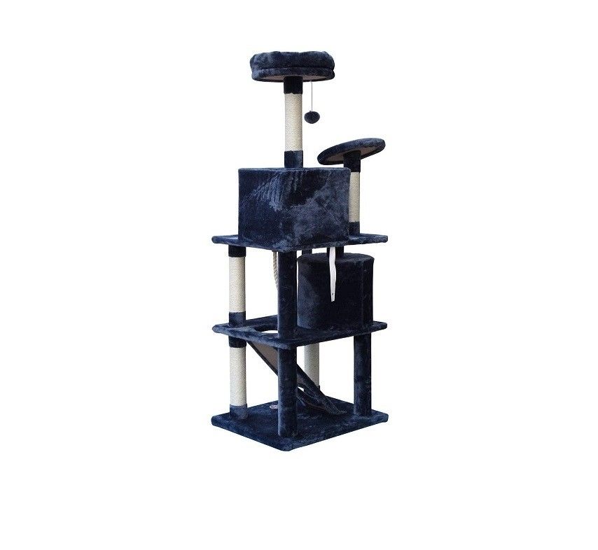 Mobiliário de sala de estar cinza escuro 4 plataformas 64 polegadas árvore de gato com 2 camas cubos casa de jogos