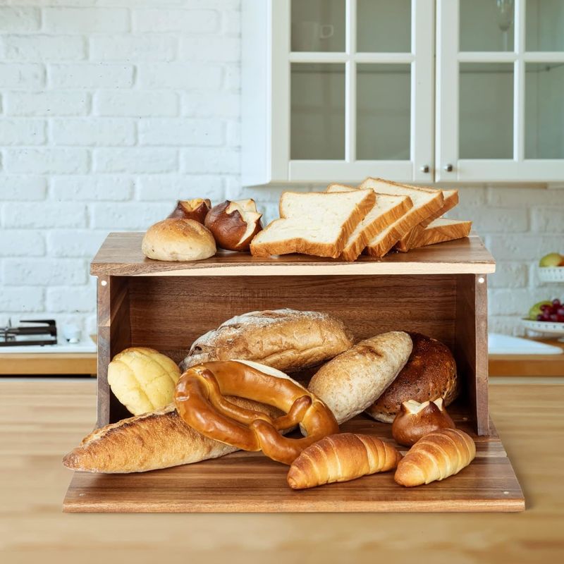 Caixa de pão de madeira tudo em uma peça organizador para montagem de cozinha pão natural vintage armazenamento de alimentos contenedor bin