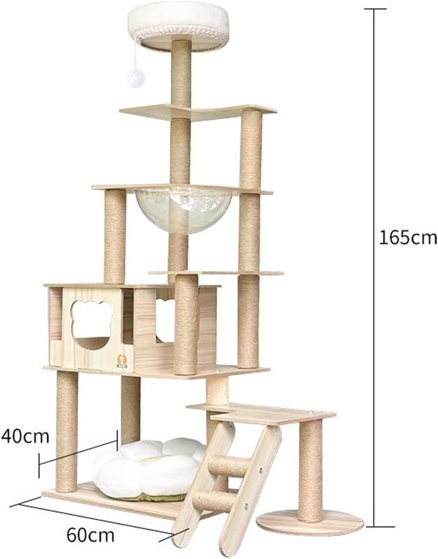 Torre de gato de madeira de tamanho personalizado com componentes de arranhador de estrutura de escalada de vários níveis