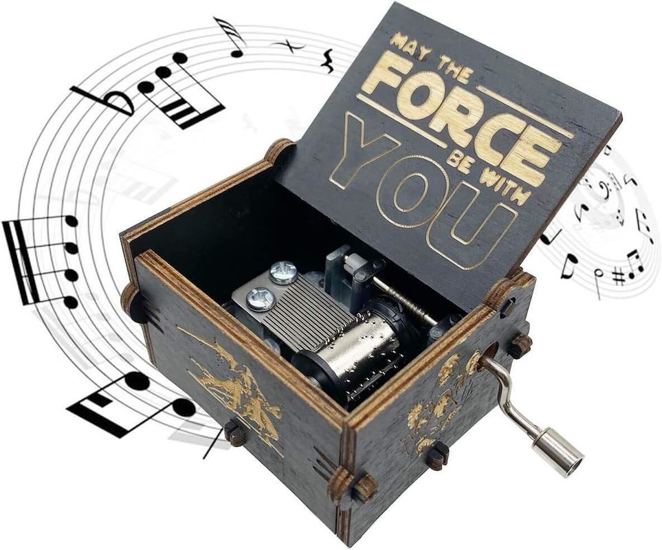 Rectângulo Personalizado Vintage Laser Gravado Star Wars Caixa Musical de Manual de Madeira