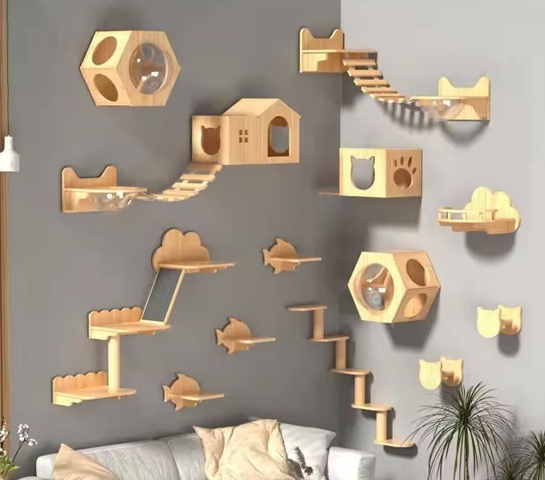 Tamanho personalizado cama de gato montada na parede prateleira de madeira de tabuleiro para gatos para escalar na sala de estar