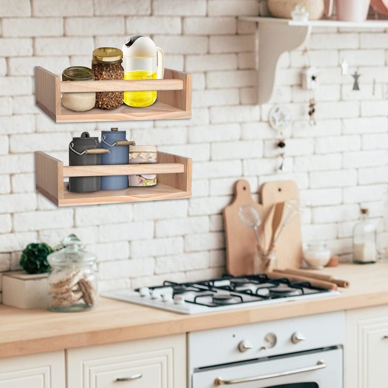 E-mail Embalagem Decoração de casa e estantes de berçário Conjunto de 2 Madeira Natural Estante de Livros Flutuante