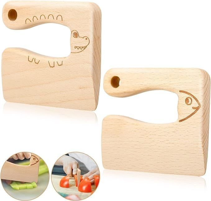 Material de madeira Ferramentas de cozinha 2 peças Kids Knife Set para cozinhar e cortar Vegetais Frutas