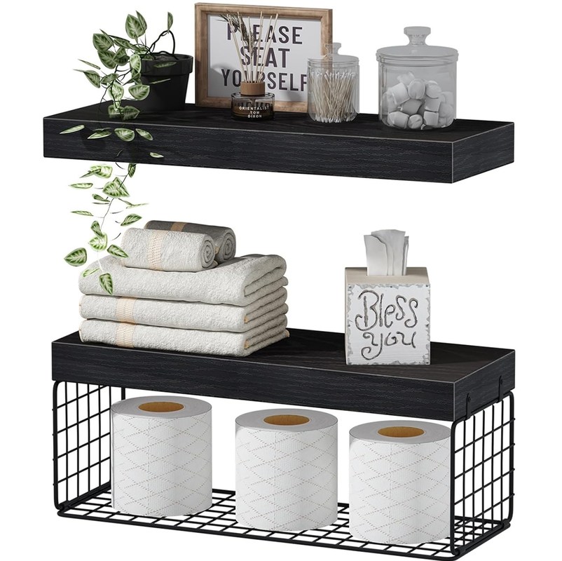 Bacias de madeira Prateleiras de banheiro Sobre a parede do banheiro Prateleiras flutuantes montadas Prateleiras de fazenda Armazenamento de papel higiênico