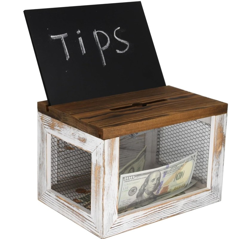 Design de grade de arame Acrílico Painel de madeira de pinho Caixa de coleta de doações de votos para artigos de mesa