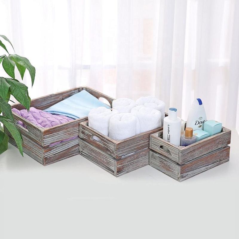 Europa Características regionais Home Deco Incompleto Caixas de madeira de pinho sólido 3-Pack para vinho