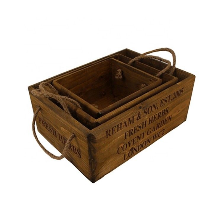 Caixa de madeira de pinho vintage sem acabamento com gravura a laser