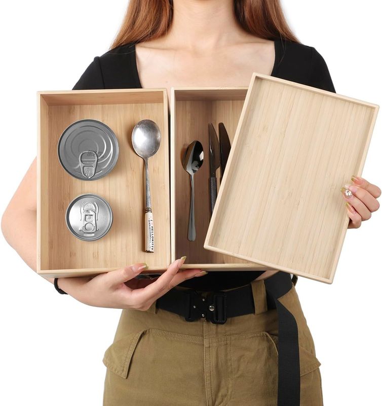 Pacote de presente conjunto de 2 10.2X7.3 polegadas empilhável caixote de bambu organizador caixa de armazenamento laminado bandeja