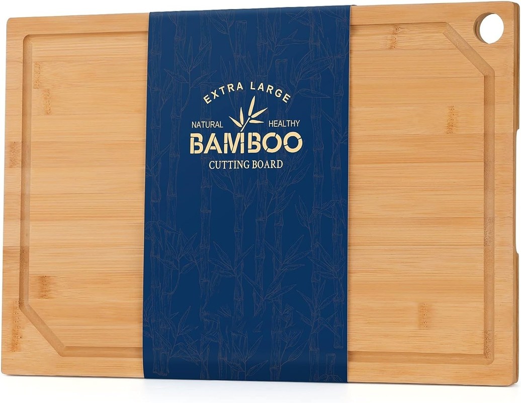 Tabela de corte pré-engrasada de bambu orgânico de 18x12 polegadas com sulco extra grande