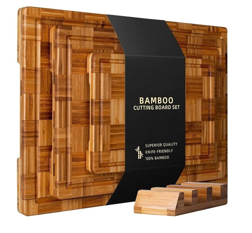 Conjunto sustentável de 3 tábuas de cortar de bambu personalizadas