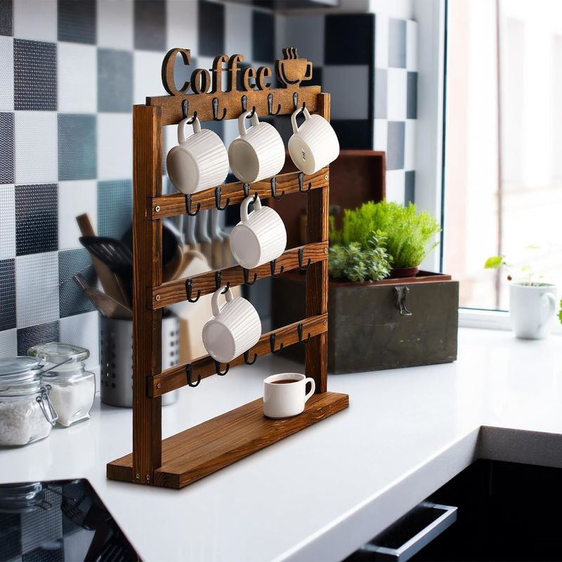 Copo de café de madeira rustic Vintage Rack de armazenamento de 4 camadas
