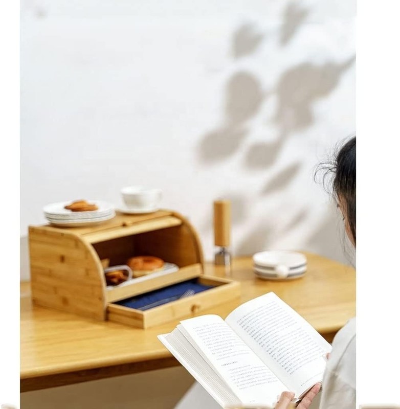 Porta-pão de madeira de bambu, impressos com tela de seda, com tampa dupla