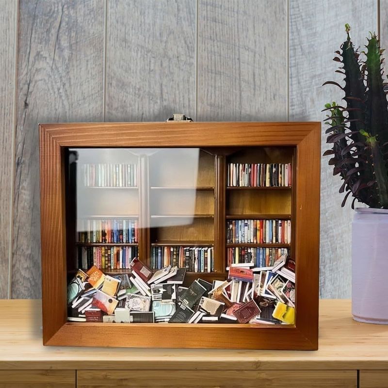 Mini Livro de madeira Caixa de fósforos Exibição Estante de livros Armário Design contemporâneo para decoração residencial