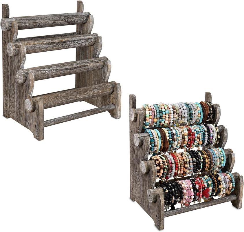 Madeira 4 Nível Bandeira de jóias Display Stand Organizador Detentor Armazenamento doméstico 12 W x 9 D x 14 H