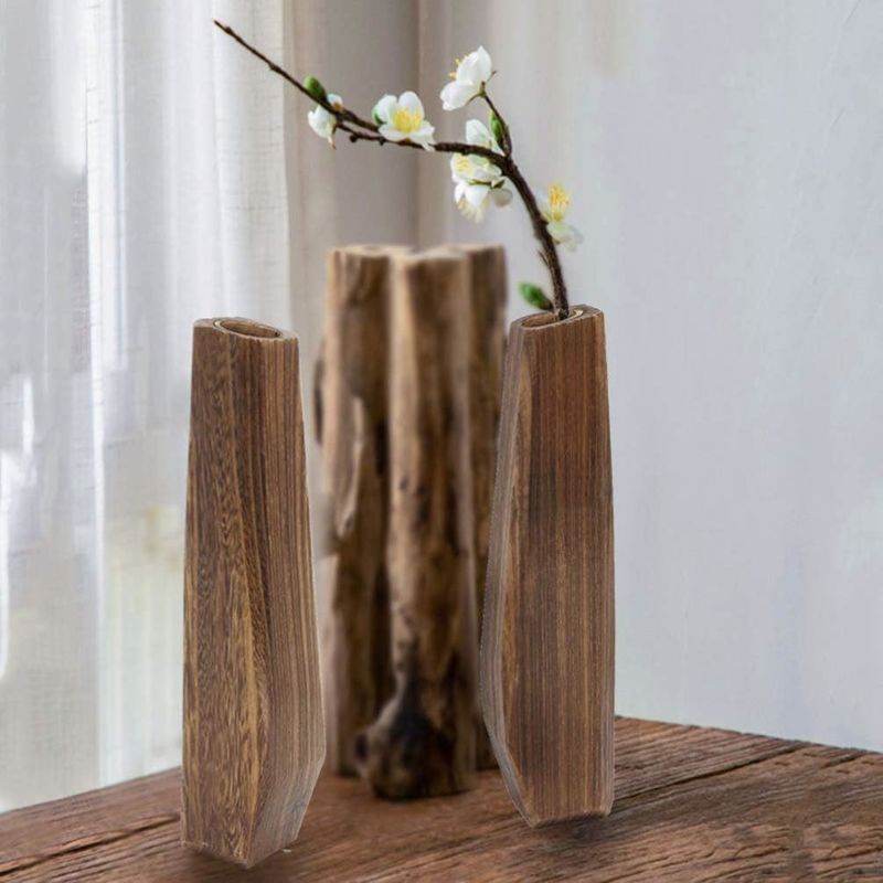 Decorações de interiores Vaso de madeira com design artesanal e suporte de vidro de cores puras