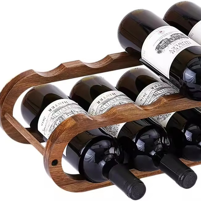 Acacia 2 Tier Rack de vinho feito à mão e organizador de garrafas de água para gabinete