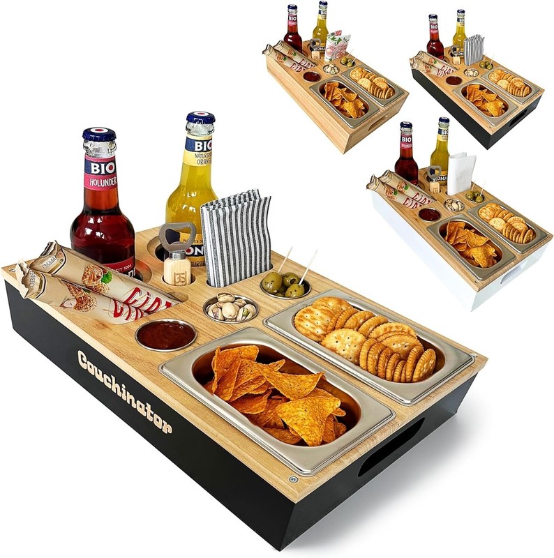 2 Snack Bowls 3 Dip Bowls 2 Coasters Abre garrafas Organizador Garrafas Suportador Sofá Maior de serviço bandeja Sofá bandeja